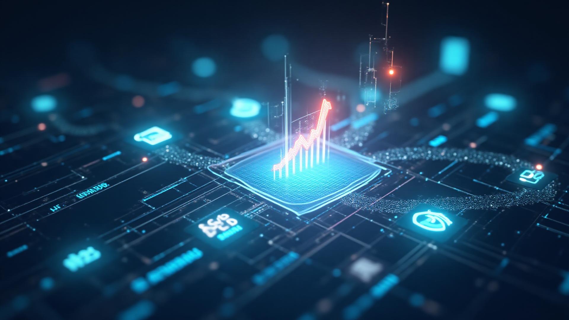 Animation of marketing channel icons funneling data into a glowing ROI chart interface