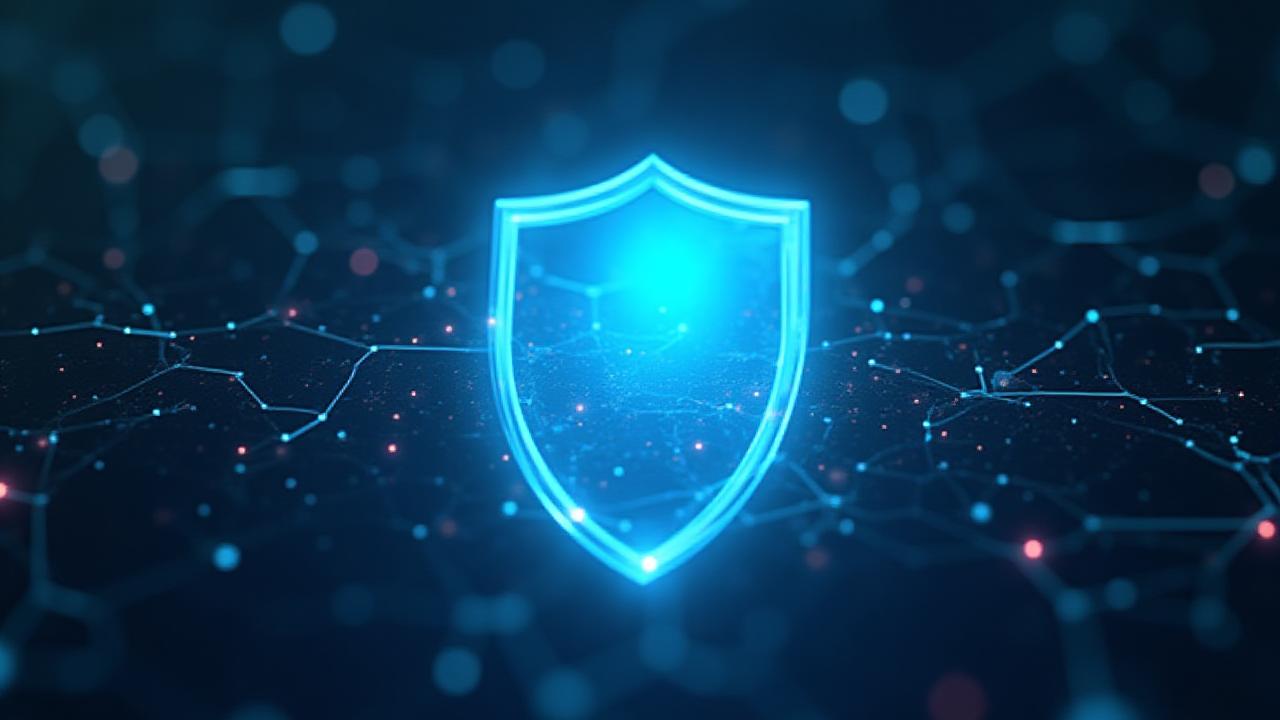 Tech Mares network security shield protecting digital data